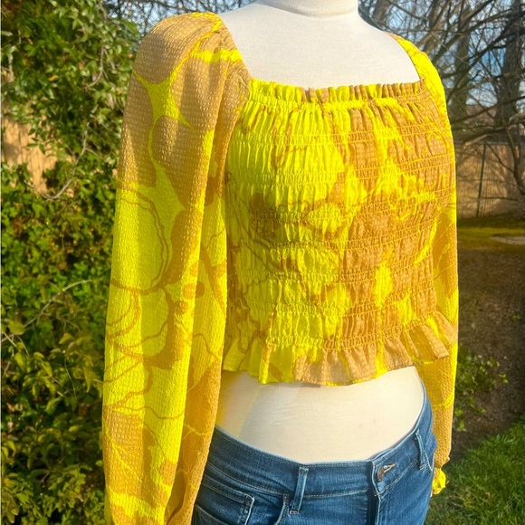 Future Collective Yellow Smocked Women's Top - Picture 1 of 8